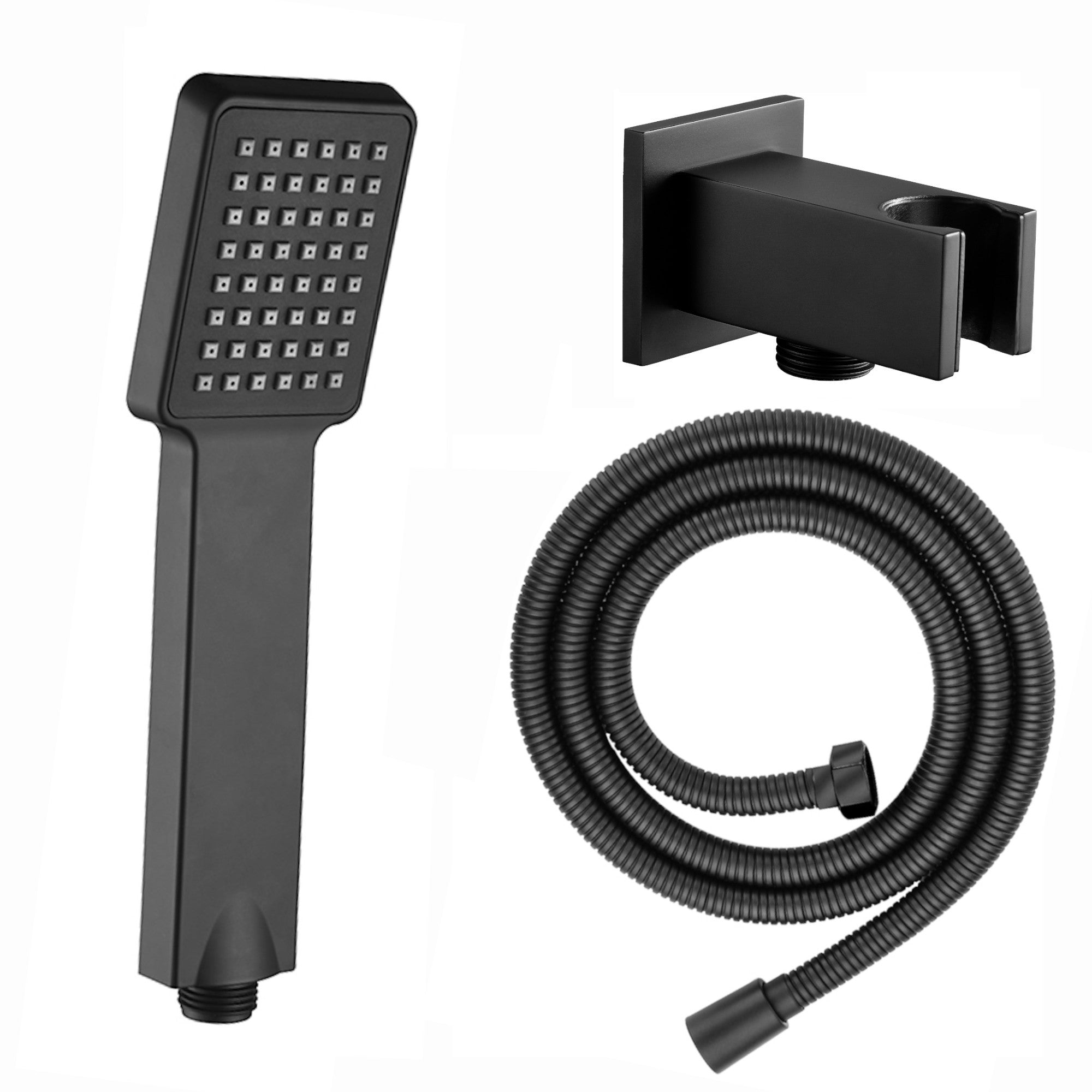 Square Paddle Hand Shower Kit incl. Hose and Wall Bracket with Outlet - Black